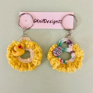2 Handmade Keychains, Crochet Lightweight Backpack Charms, Easter Basket gift